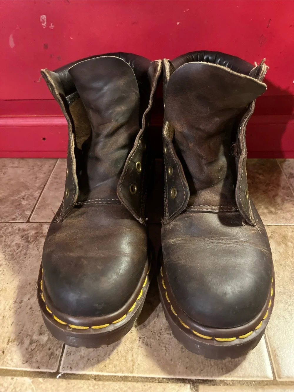 🔥 dr martens 6 eye boots Brown Size 4 Docs Made In England Mens Women READ
